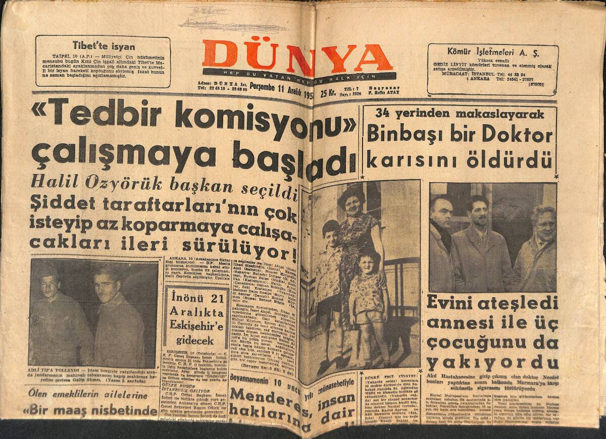 Dünya Gazetesi 11 Aralık 1958 - Niyazi Sel'e Göre, Hadise Büyütülmüş - Menderes, İnsan Haklarına Dair Bir Mesaj Verdi GZ151103 - 1