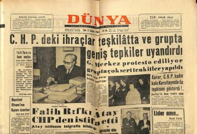 Dünya Gazetesi 11 Aralık 1962 - Falih Rıfkı Atay CHPden İstifa Etti GZ68267 - 2