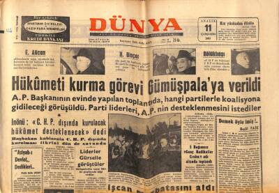 Dünya Gazetesi 11 Aralık 1963 - Hükümeti Kurma Görevi Gümüşpalaya Verildi GZ80751 - 1