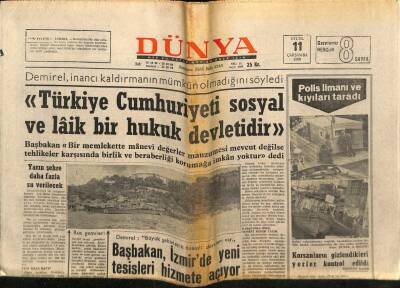 Dünya Gazetesi 11 Eylül 1968 - Demirel Türkiye Cumhuriyeti Sosyal Ve Laik Bir Hukuk Devletidir GZ59858 - 2