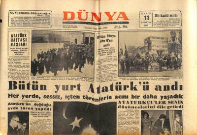 Dünya Gazetesi 11 Kasım 1963 - Bütün Yurt Atatürkü Andı GZ80594 - 1