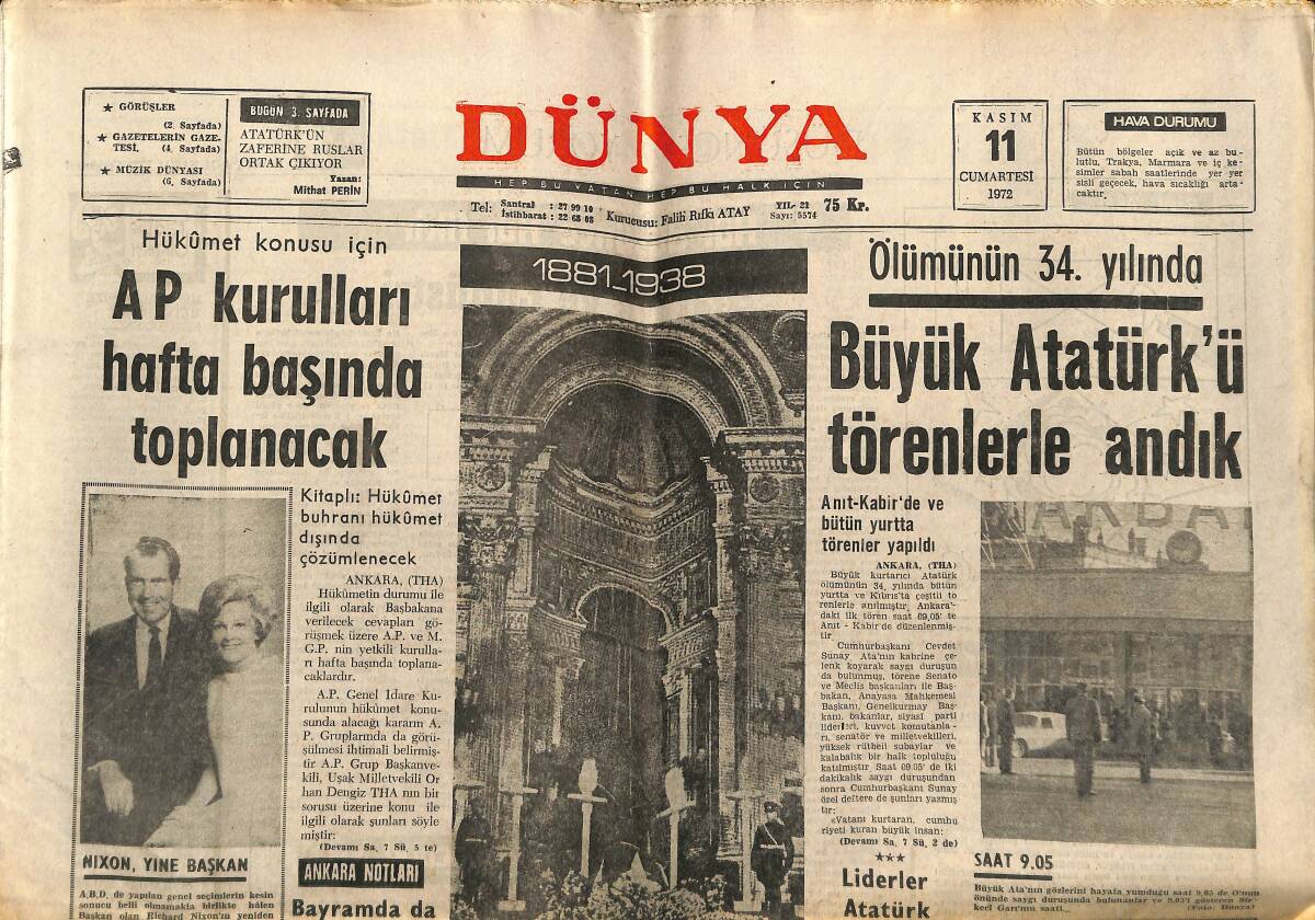Dünya Gazetesi 11 Kasım 1972 - Erol Büyükburç Yurt Dışında Plak Dolduracak - Bilinmeyen Yönleri İle Ayla Dikmen GZ152243 - 1