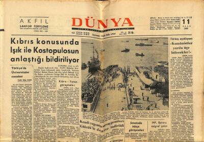 Dünya Gazetesi 11 Mayıs 1965 - Kıbrıs Konusunda Işık İle Kostopulosun Anlaştığı Bildiriyor GZ59887 - 1