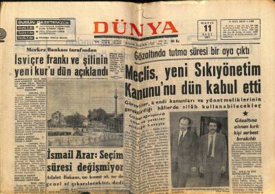 Dünya Gazetesi 11 Mayıs 1971 - Meclis Yeni Sıkı Yönetim Kanununu Kabul Etti GZ68065 - 2