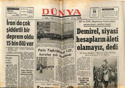 Dünya Gazetesi 11 Nisan 1972 - İranda Çok Şiddetli Deprem Oldu.15 Bin Ölü Var GZ61127 - 2