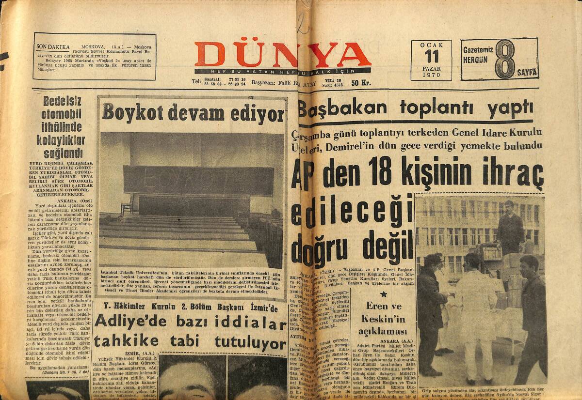 Dünya Gazetesi 11 Ocak 1970 - Bedelsiz Otomobil İthâlinde Kolaylıklar Sağlandı GZ148320 - 1