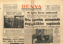 Dünya Gazetesi 11 Temmuz 1970 - Orta Öğretim Sisteminde Değişiklikler Yapılacak GZ66984 - 1