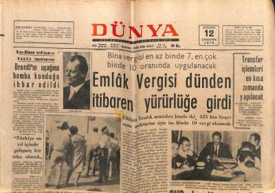 Dünya Gazetesi - 12 Ağustos 1970 - Emlak Vergisi Yürürlüğe Girdi GZ110999 - 1