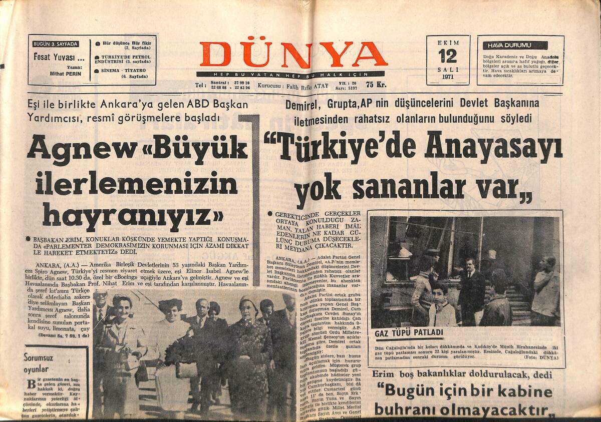 Dünya Gazetesi 12 Ekim 1971 - Gezmiş İçin Temyiz'e Başvuruldu - Madanoğlu İle İlgili Dosya İstanbul'da GZ149323 - 1