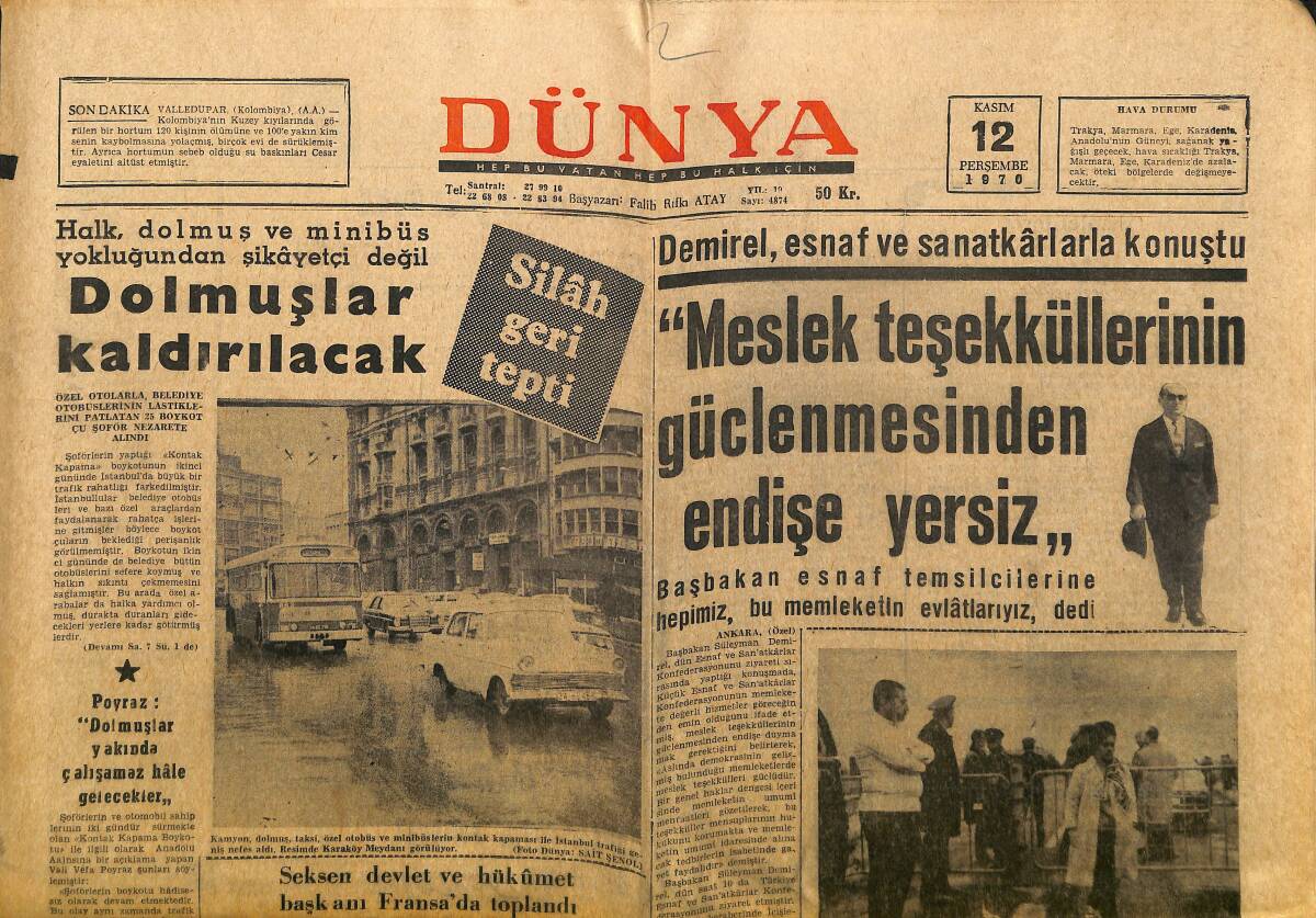 Dünya Gazetesi 12 Kasım 1970 - Fatma Girik Eşkıya , Fahişe Ve Hippi Olacak - Fikret Hakan , İkinci Defa Londra'ya Gitti GZ148110 - 1