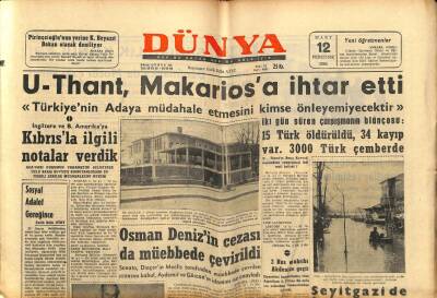 Dünya Gazetesi 12 Mart 1964 - U-Thant,Makarios a İhtar Etti GZ68177 - 2