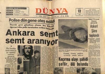 Dünya Gazetesi 12 Mart 1971 - Beş Kıbrıslı Öğrenci Ankarada Semt Semt Aranıyor GZ68152 - 1