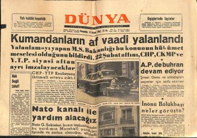 Dünya Gazetesi 12 Nisan 1962 - NATO Kanalı İle Yardım Alacağız GZ81066 - 1