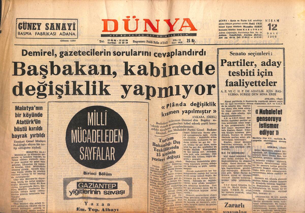 Dünya Gazetesi 12 Nisan 1966 - Profilo Fabrikasında Dün Büyük Bir Yangın Oldu GZ149608 - 1