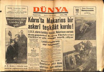 Dünya Gazetesi 12 Ocak 1964 - Kıbrısta Makarios Bir Askeri Teşkilat Kurdu ! GZ82237 - 1