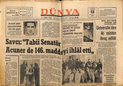 Dünya Gazetesi 13 Ağustos 1971 - TRT Yönetim Kurulu Üyesi Sandalcı Ve 3 Arkadaşı Gözaltında GZ59907 - 2