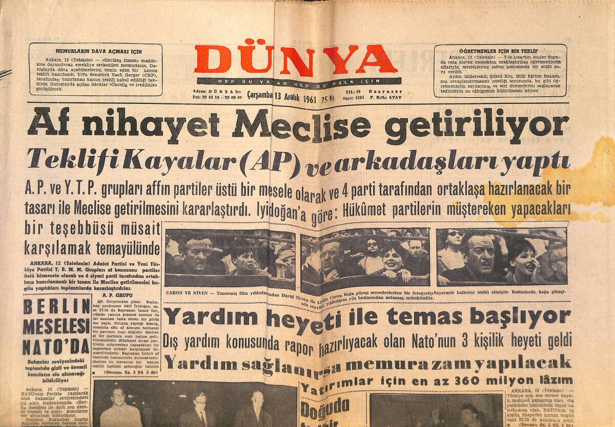 Dünya Gazetesi 13 Aralık 1961 - Berlin Meselesi Şato'da - Eichmann Yarın Hüküm Giyecek GZ152471 - 1