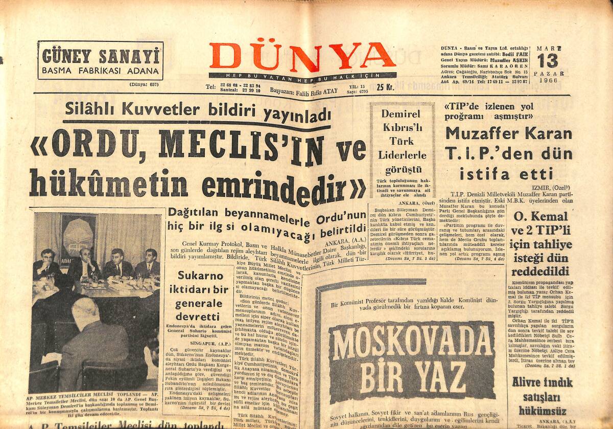 Dünya Gazetesi 13 Mart 1966 - Brigitte Bardot: Kendimi Anlatıyorum - Clay, Chuvalo Dövüşecek GZ150836 - 1