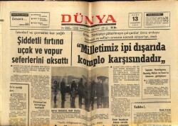 Dünya Gazetesi 13 Mart 1972 - Şiddetli Fırtına Uçak Ve Vapur Seferlerini Aksattı GZ61032 - 2