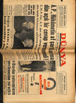 Dünya Gazetesi 13 Mayıs 1962 - AP Hükümetin Af Şartlarına Açık Bir Cevap Veremedi GZ61036 - 2