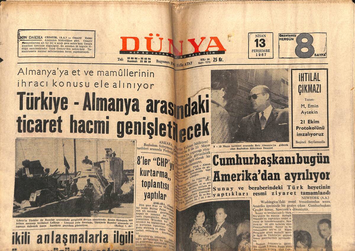 Dünya Gazetesi 13 Nisan 1967 - Sadri Alışık Hayaletlerle Uğraşıyor - Yörük Kızı Selda Alkor Bara Düştü GZ151048 - 1