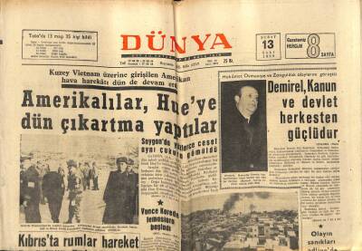 Dünya Gazetesi 13 Şubat 1968 - Amerikalılar , Hueye Dün Çıkartma Yaptılar GZ82213 - 1