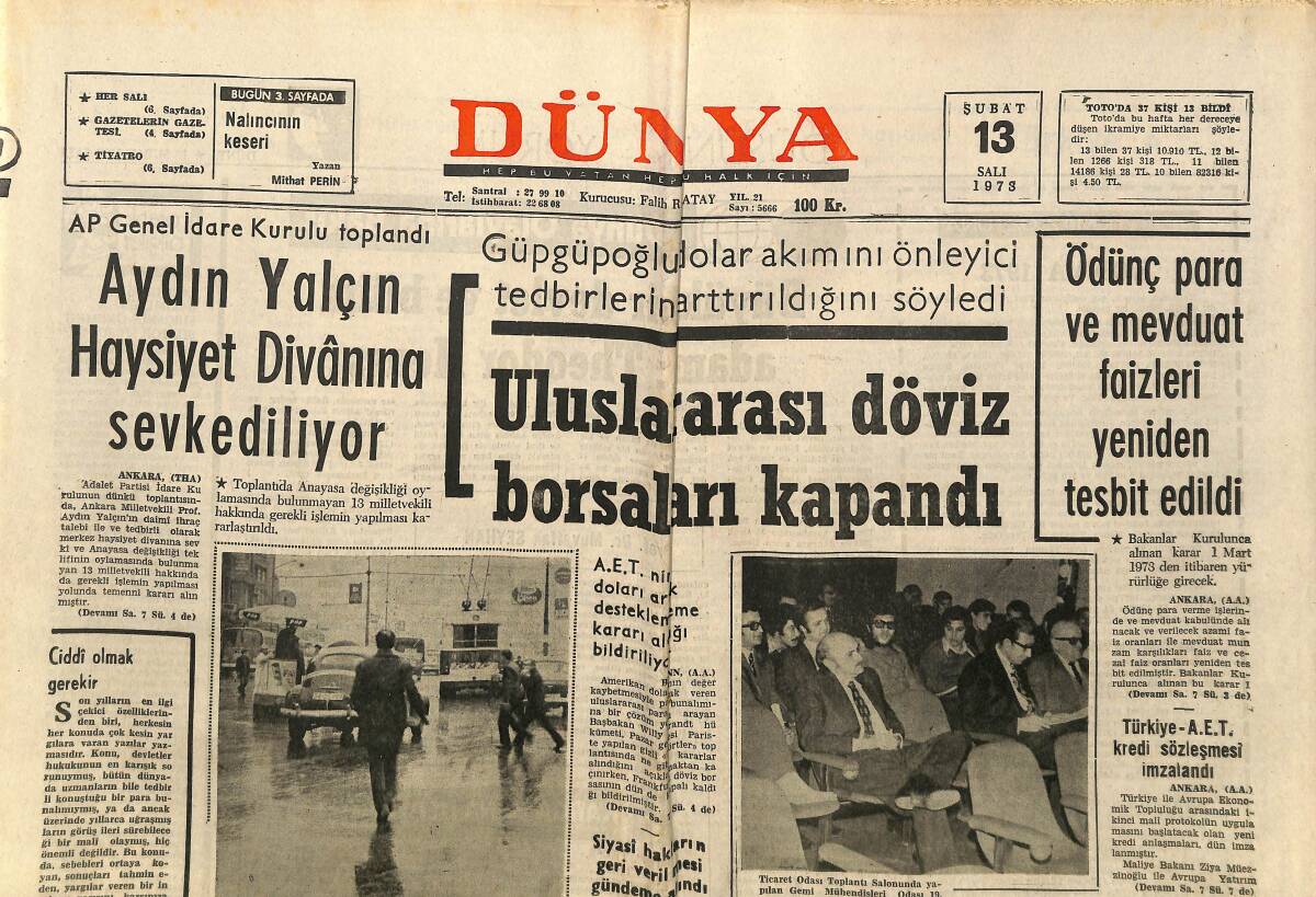 Dünya Gazetesi 13 Şubat 1973 - Kahraman Maraş'ın 53. Kurtuluş Yılı Kutlandı - Uluslararası Döviz Borsaları Kapandı GZ148307 - 1
