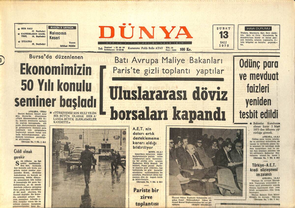 Dünya Gazetesi 13 Şubat 1973 - Mark Spitz Ve Shane Gould İzmir'e Gelecek - Sharon Tate'in Kocası Roman Polansky Nihayet Frabcesca İle Evleniyor GZ143122 - 1