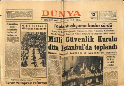 Dünya Gazetesi 13 Temmuz 1970 - Milli Güvenlik Kurulu İstanbulda Toplandı GZ66986 - 1