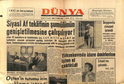 Dünya Gazetesi 14 Eylül 1962 - Kennedy Dün Geniş Yetki Aldı GZ75033 - 1