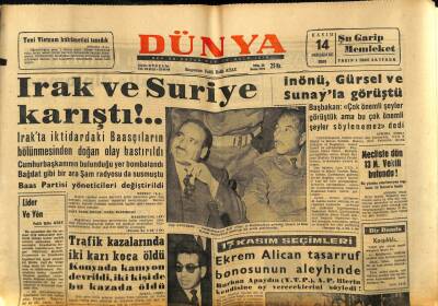 Dünya Gazetesi 14 Kasım 1963 - Irak Ve Suriye Karıştı !... GZ80607 - 1