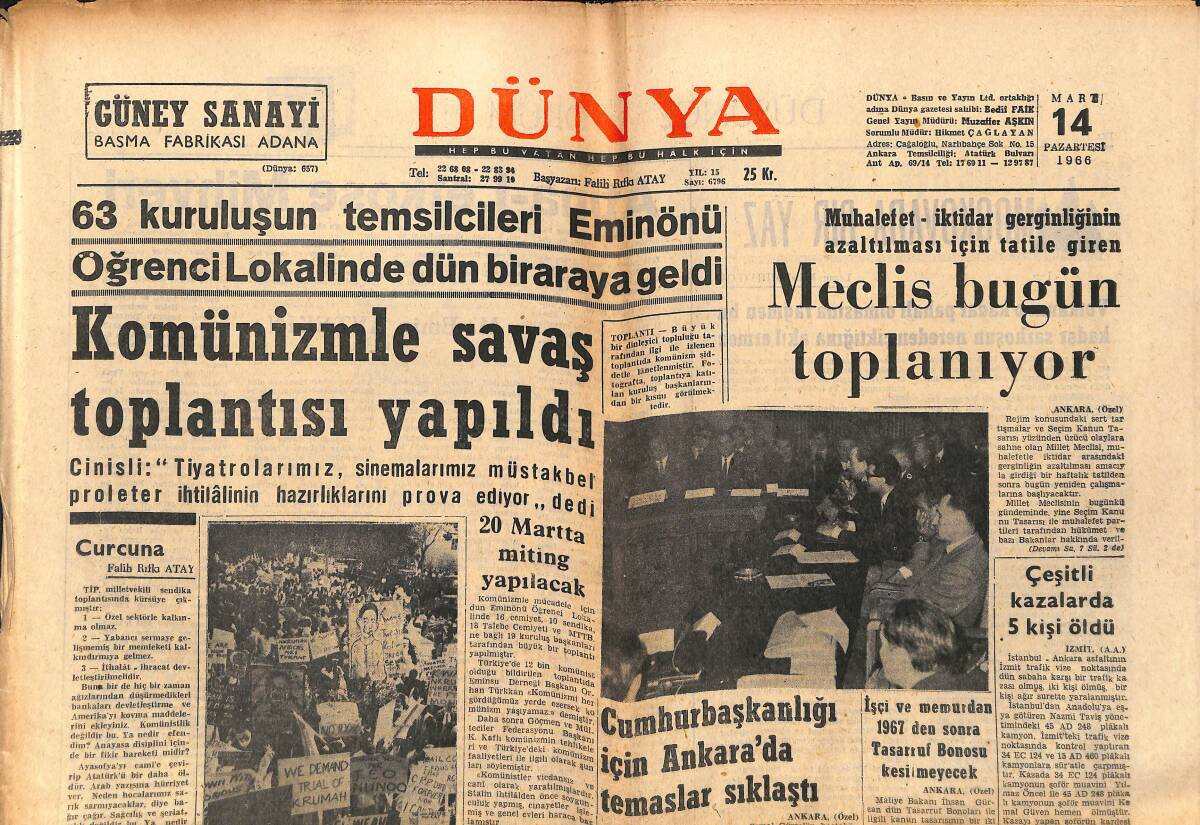 Dünya Gazetesi 14 Mart 1966 - Komünizmle Savaş Toplantısı Yapıldı - Berlin'i Ayıran Utanç Duvarı Modernleşecek GZ150837 - 1