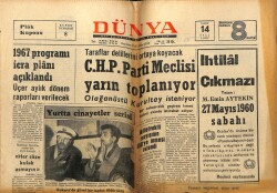 Dünya Gazetesi 14 Mart 1967 - CHP Parti Meclisi Yarın Toplanıyor GZ61022 - 1