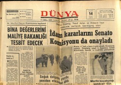 Dünya Gazetesi 14 Mart 1972 - İdam Kararlarını Senato Komisyonu Onayladı GZ61030 - 2