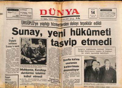 Dünya Gazetesi 14 Mayıs 1972 - Sunay , Yeni Hükümeti Tasvip Etmedi GZ117481 - 1