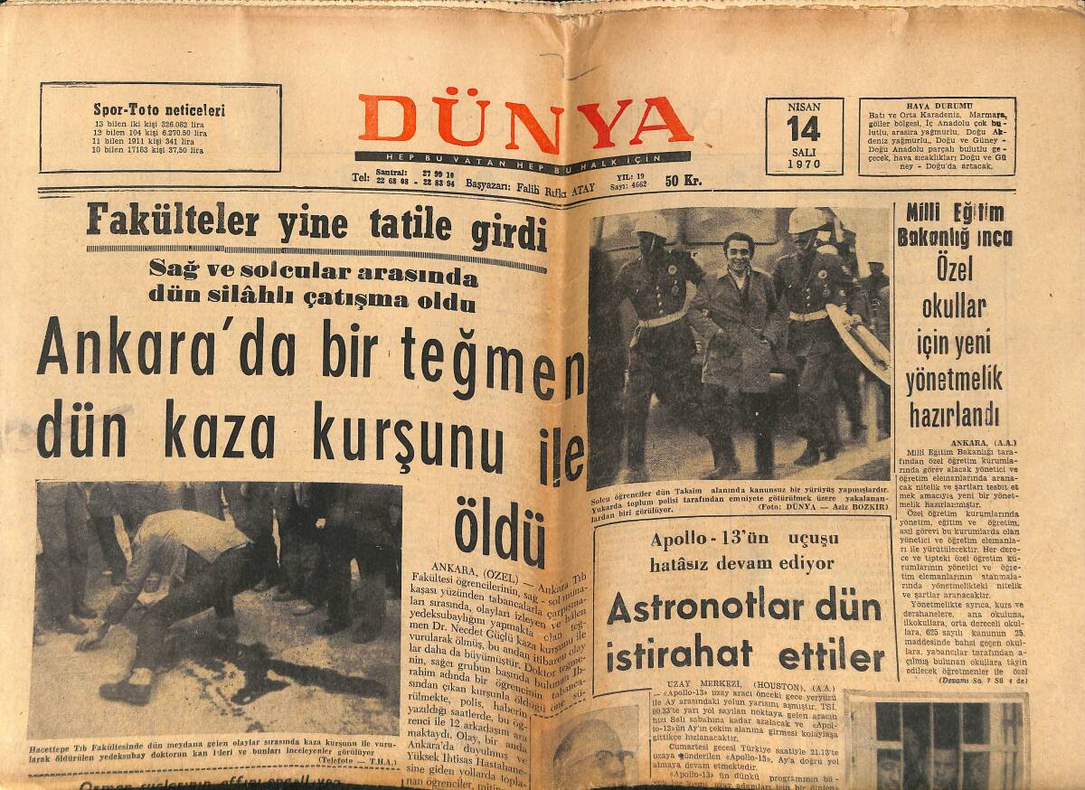 Dünya Gazetesi 14 Nisan 1970 - Zsa Zsa Gabor Beş Dakikada Herkesin İpliğini Pazara Çıkardı - Fenerbahçe Şampiyonluk Turuna Hazırlanıyor GZ150940 - 1