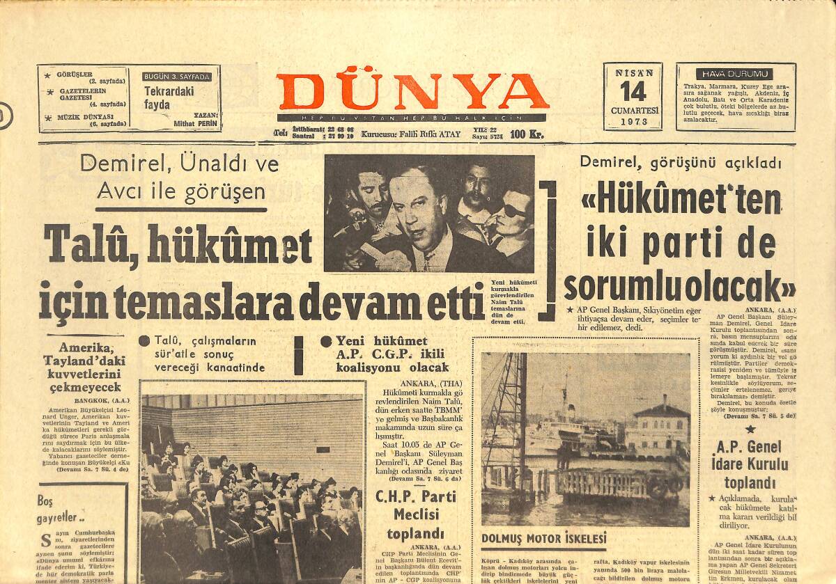 Dünya Gazetesi 14 Nisan 1973 - Hacettepe Davasına Yeniden Bakılacak - İtalyan Boksör Dalo, Cemal Kamacı'ya Antrenman Verecek GZ143148 - 1