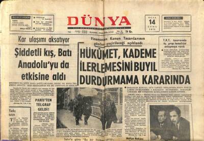 Dünya Gazetesi 14 Ocak 1972 - Hükümet Kademe İlerlemesini Durdurma Kararında GZ68130 - 2