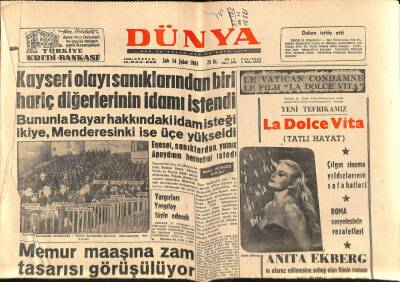 Dünya Gazetesi 14 Şubat 1961 - Feza Gemisi Venüse Doğru Yol Alıyor GZ87209 - 1