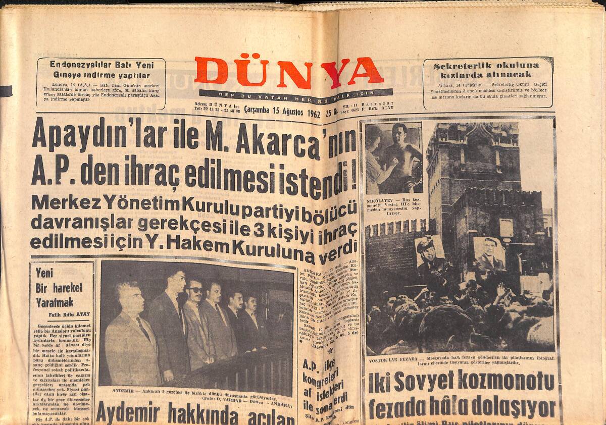 Dünya Gazetesi 15 Ağustos 1963 - Prenses Grace Kelly'yi Halk İyice Sevmeye Başladı - Berlin'de Günler Hadiseli Geçiyor GZ152516 - 1