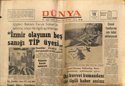 Dünya Gazetesi 15 Ağustos 1968 - Ekmek Fiyatlarına Zam Kabul Edilmeyecek GZ68218 - 1