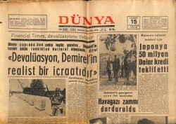 Dünya Gazetesi 15 Ağustos 1970 - Japonya 50 Milyon Dolar Kredi Teklif Etti GZ72108 - 1