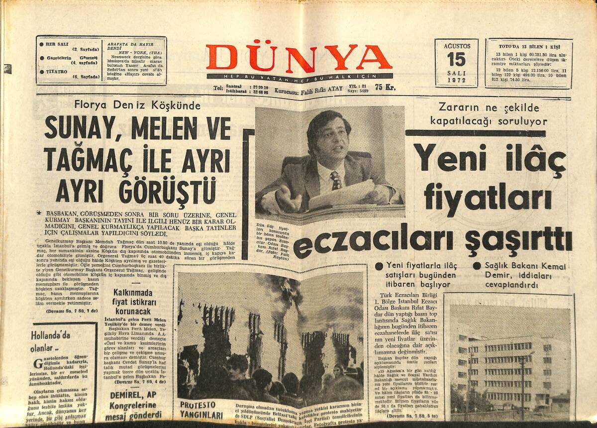 Dünya Gazetesi 15 Ağustos 1972 - Fenerbahçe ve Galatasaray Yarın Dev Kupa İçin Karşılaşıyor - Deborah Kerr 17 Yıl Sonra Döndü GZ147966 - 1