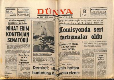 Dünya Gazetesi 15 Ekim 1971 - Komisyonda Sert Tartışmalar Oldu GZ61015 - 2
