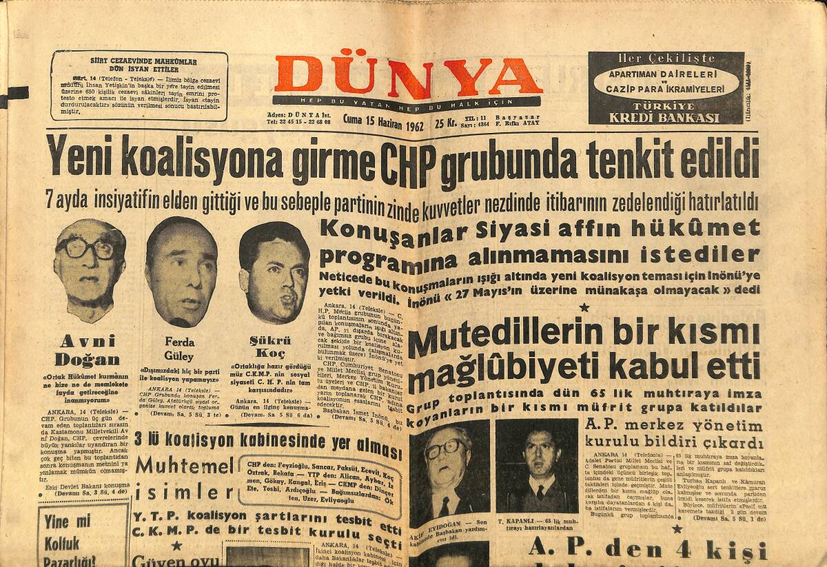 Dünya Gazetesi 15 Haziran 1962 - Fenerbahçe Kulübü Sürekli İçerden Ve Dışardan Sabote Ediliyor GZ147907 - 1