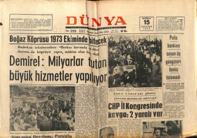 Dünya Gazetesi 15 Haziran 1970 - CHP İl Kongresinde Kavga 2 Yaralı GZ66211 - 2