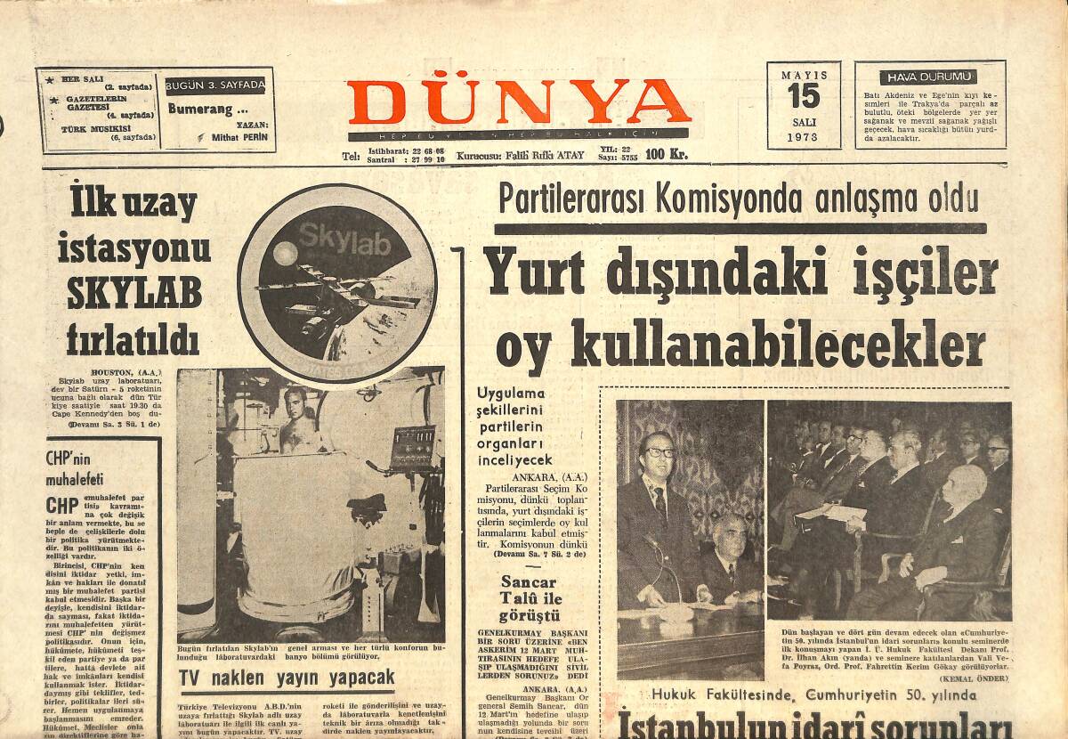 Dünya Gazetesi 15 Mayıs 1973 - İstanbul İdari Sorunları Konulu Seminer Başladı - Beşiktaş Antrenör Ve Transfer Konusunu Bu Hafta Halledecek! GZ143018 - 1