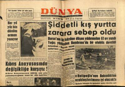 Dünya Gazetesi 15 Ocak 1963 - Kıbrıs Anayasasında Değişikliğe Karşıyız GZ68096 - 2