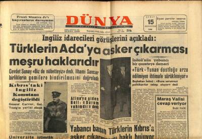 Dünya Gazetesi 15 Şubat 1964 - Türklerin Adaya Asker Çıkarmaları Meşru Haklarıdır GZ68196 - 1