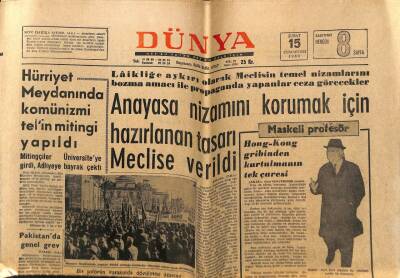 Dünya Gazetesi 15 Şubat 1969 - Nizamı Korumak İçin Hazırlanan Tasarı Meclise Verildi GZ61026 - 1